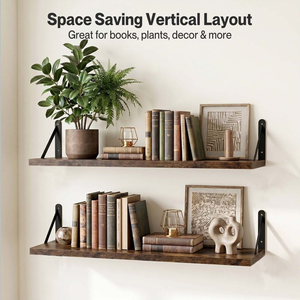 image 1 of Levede Floating Shelves Wall Mounted Shelf Set of 2 Rustic Storage Shelves 39cm
