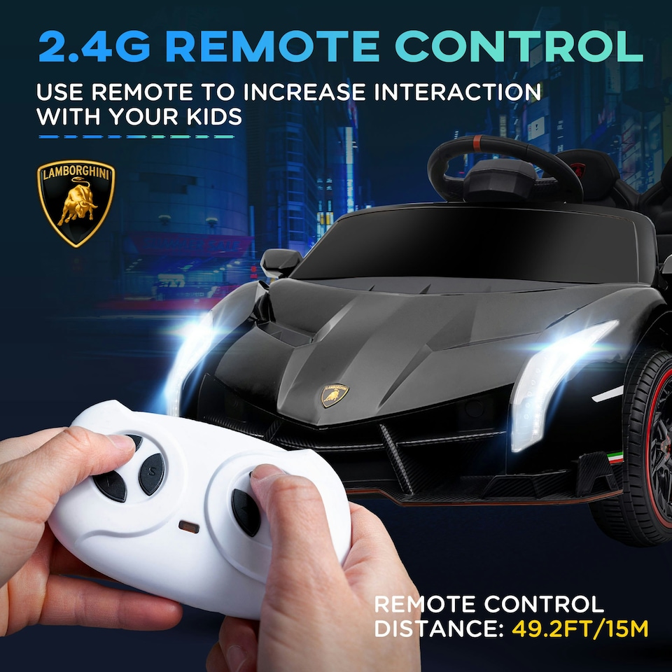image 1 of HOMCOM Lamborghini Veneno Licensed Electric Ride-on Car w/ Remote- Black