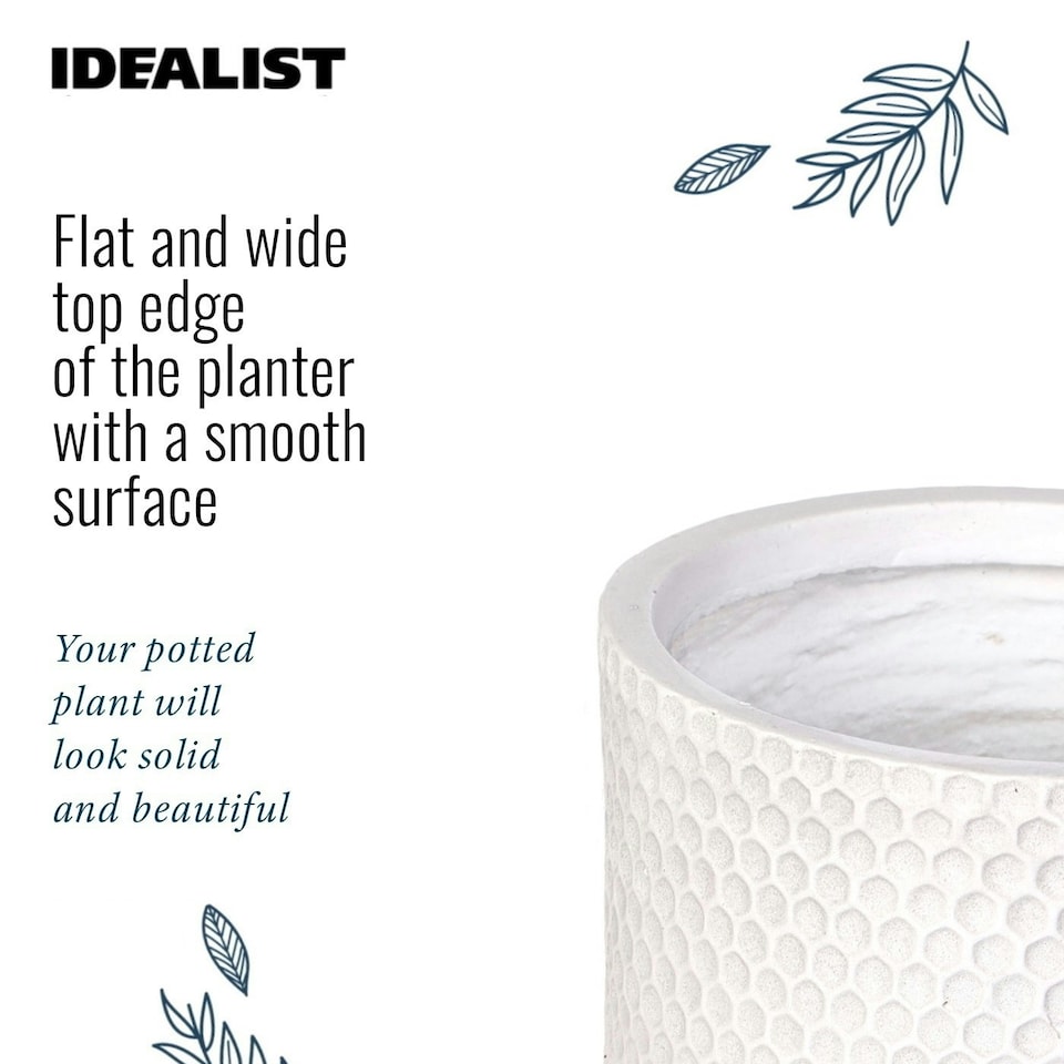 image 1 of Honeycomb Style White Cylinder Planter on Legs, Round Pot Plant Stand Indoor D31 H47 cm, 19.8 ltrs Cap.