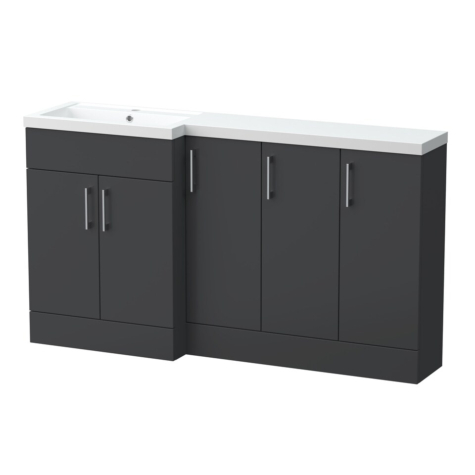 image 1 of Balterley Wichnor Floor Standing 3 Door, Open Shelf Vanity Basin WC Unit with Toilet Roll Holder and Polymarble Basin, 1500mm, Right Hand, Dark Grey