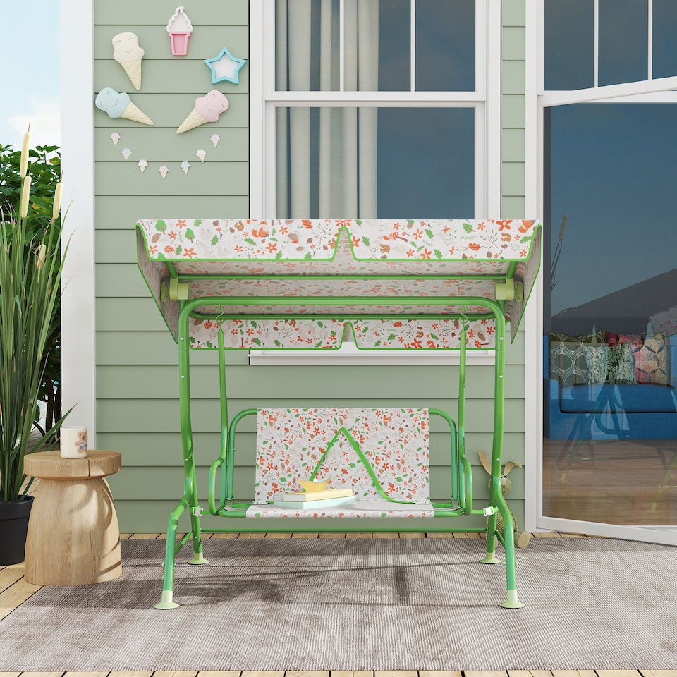 image 1 of AIYAPLAY Kids Garden Swing Chair, Swing Seat with Adjustable Canopy | Green