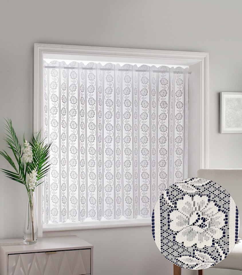 image 1 of White Floral Textured Voile Louvre Vertical Pleated Window Blind Panel - 72" x 54"