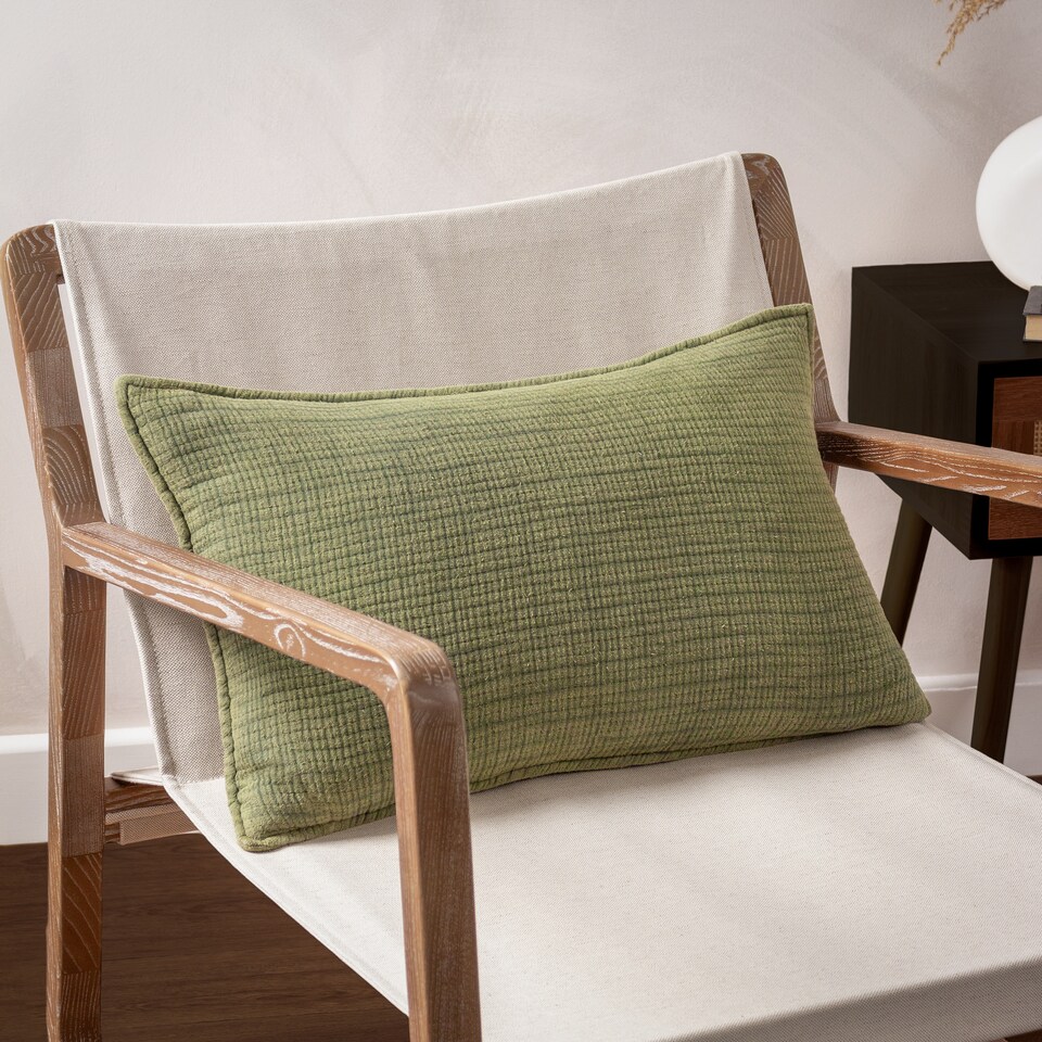image 1 of Yard Ribble Acid Wash Cushion, Khaki, 40 x 60cm