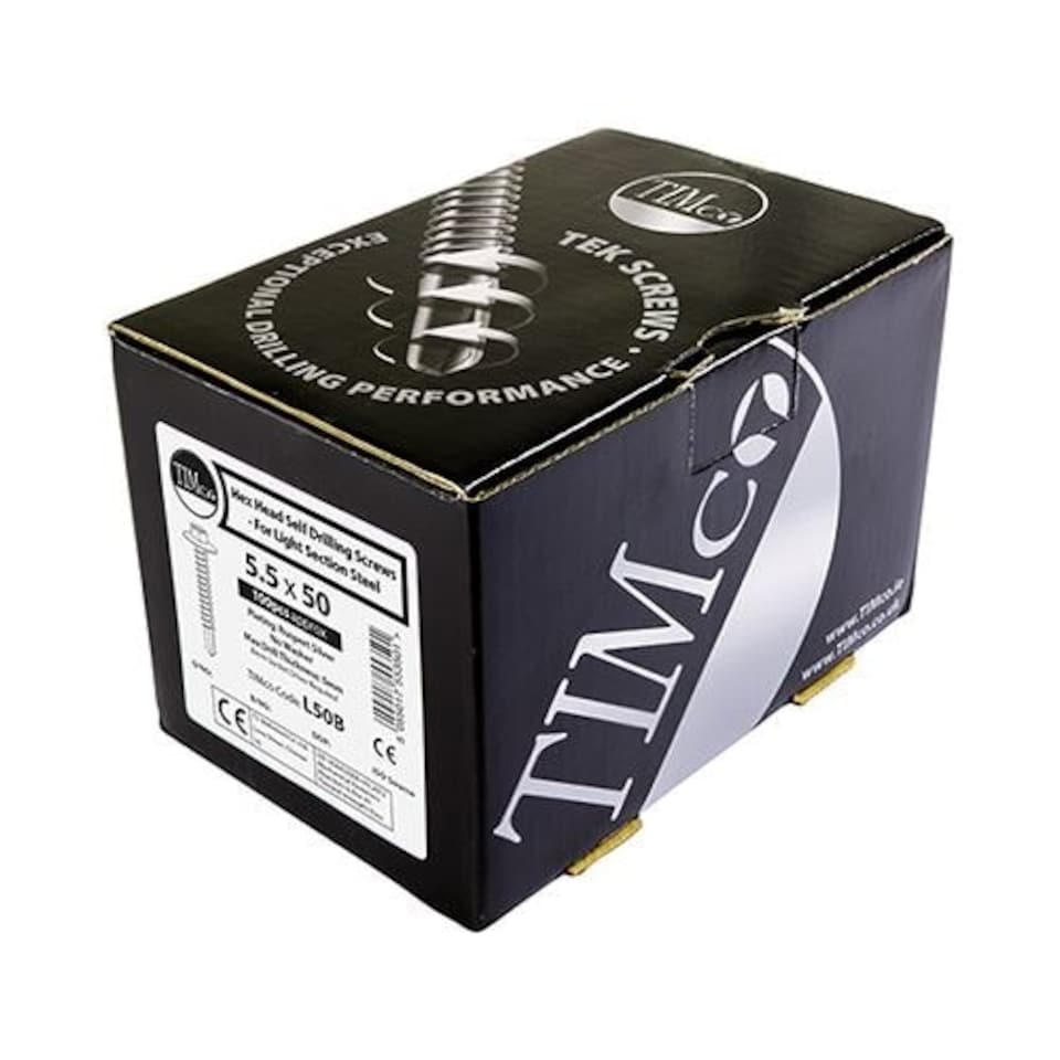 image 1 of Timco - Metal Construction Light Section Screws - Hex - Self-Drilling - Exterior - Silver Organic (Size 5.5 x 38 - 100 Pieces)
