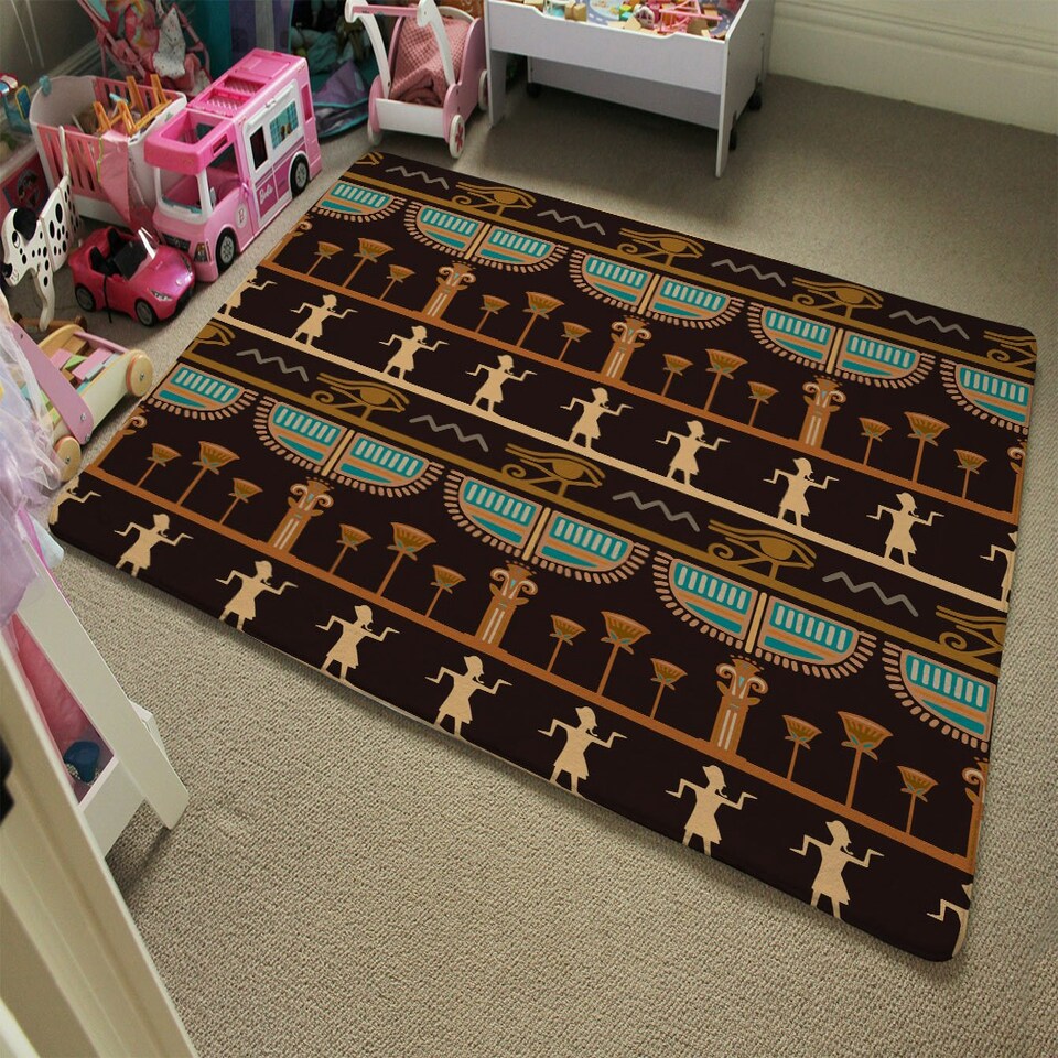 image 1 of Orange & Black Hieroglyphs (Rug) Orange | Large: 140x200cm