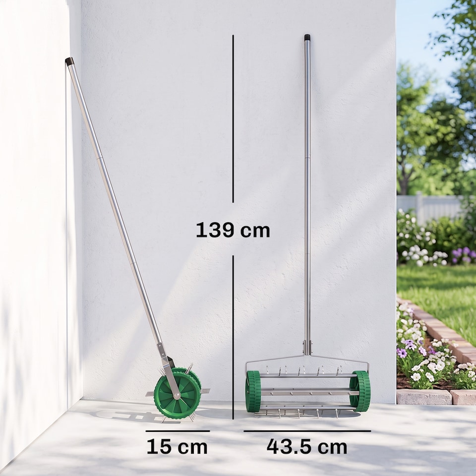 image 1 of Outsunny Lawn Aerator Outdoor Grass Care Heavy Duty Garden Roller Manual Handle | Green | Green