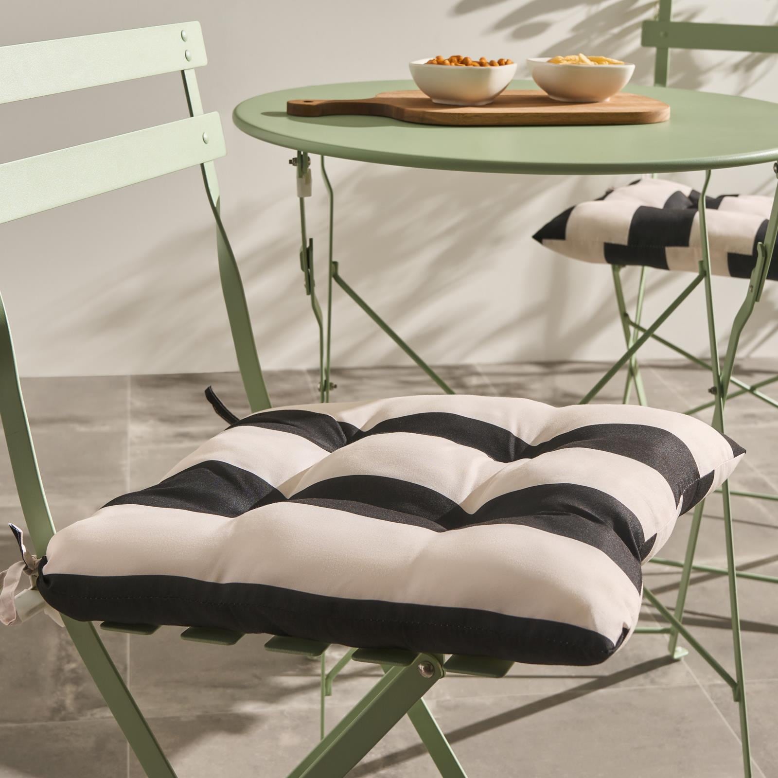 OHS 2 x Stripe Garden Chair Cushions Outdoor Seat Pads | Multi | Black/Cream