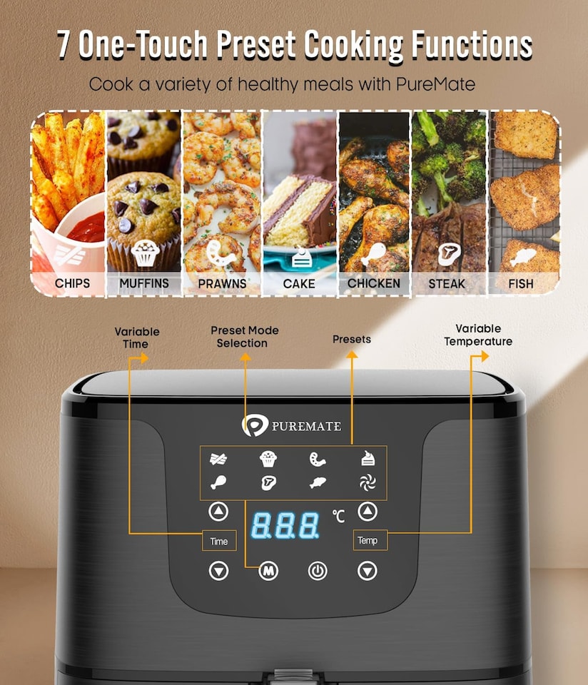 image 1 of 5.5L Digital Air Fryer with Timer and Low Fat Oil Free Black