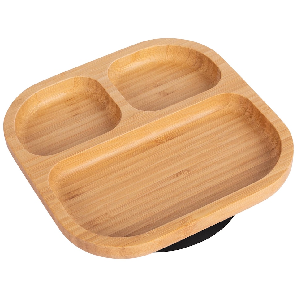 image 1 of Tiny Dining Bamboo Suction Plate - Black - Divided Non-Slip Bamboo Self-Feeding Baby Weaning Plate | Black | Black