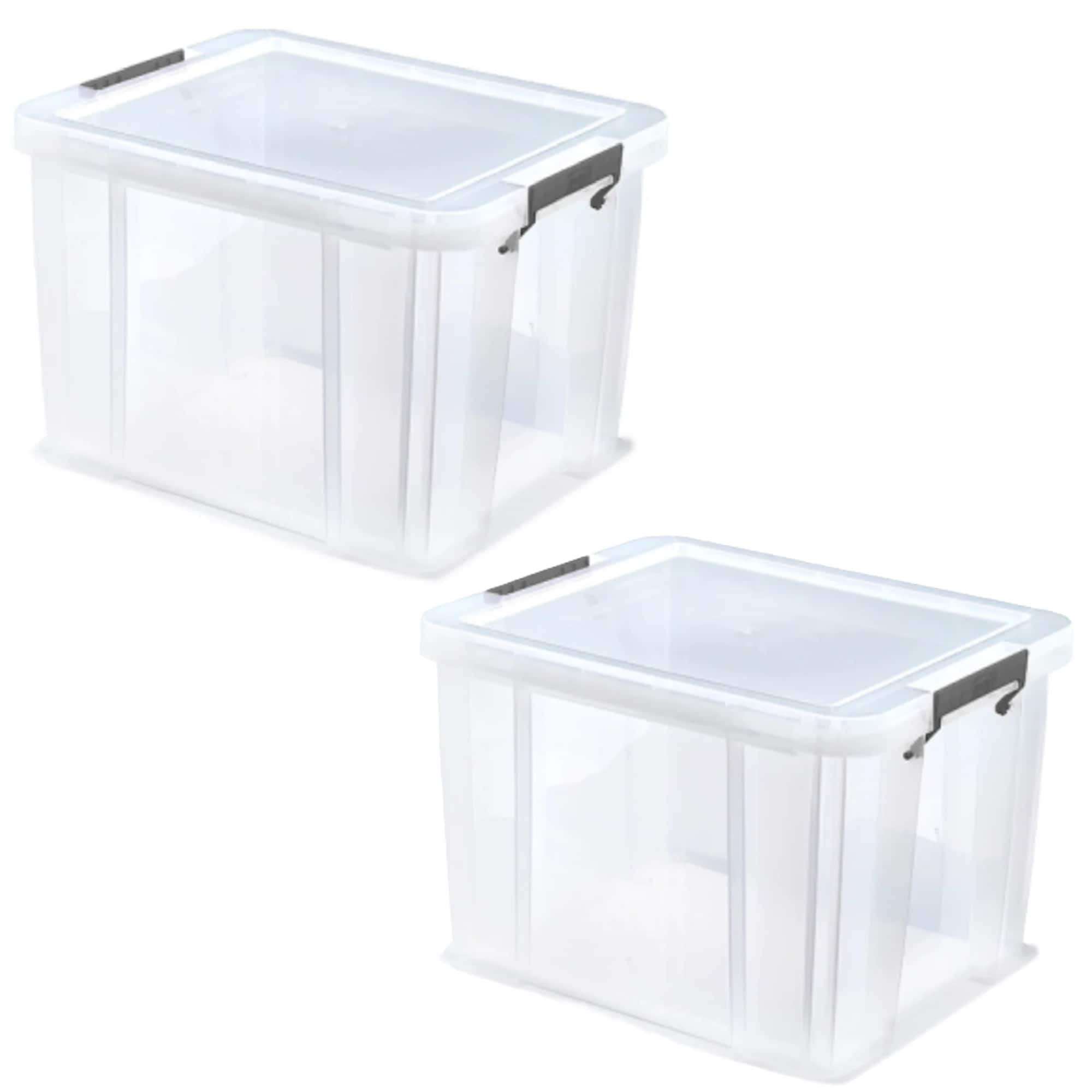 Whitefurze Allstore 36L Plastic Storage Boxes with Clip Lock Lids & Silver Clamps Pack of 2