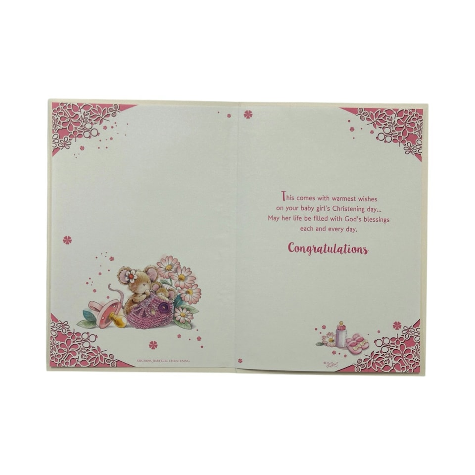 image 1 of On Your Baby Girl's Christening Day Pink Congratulations Card