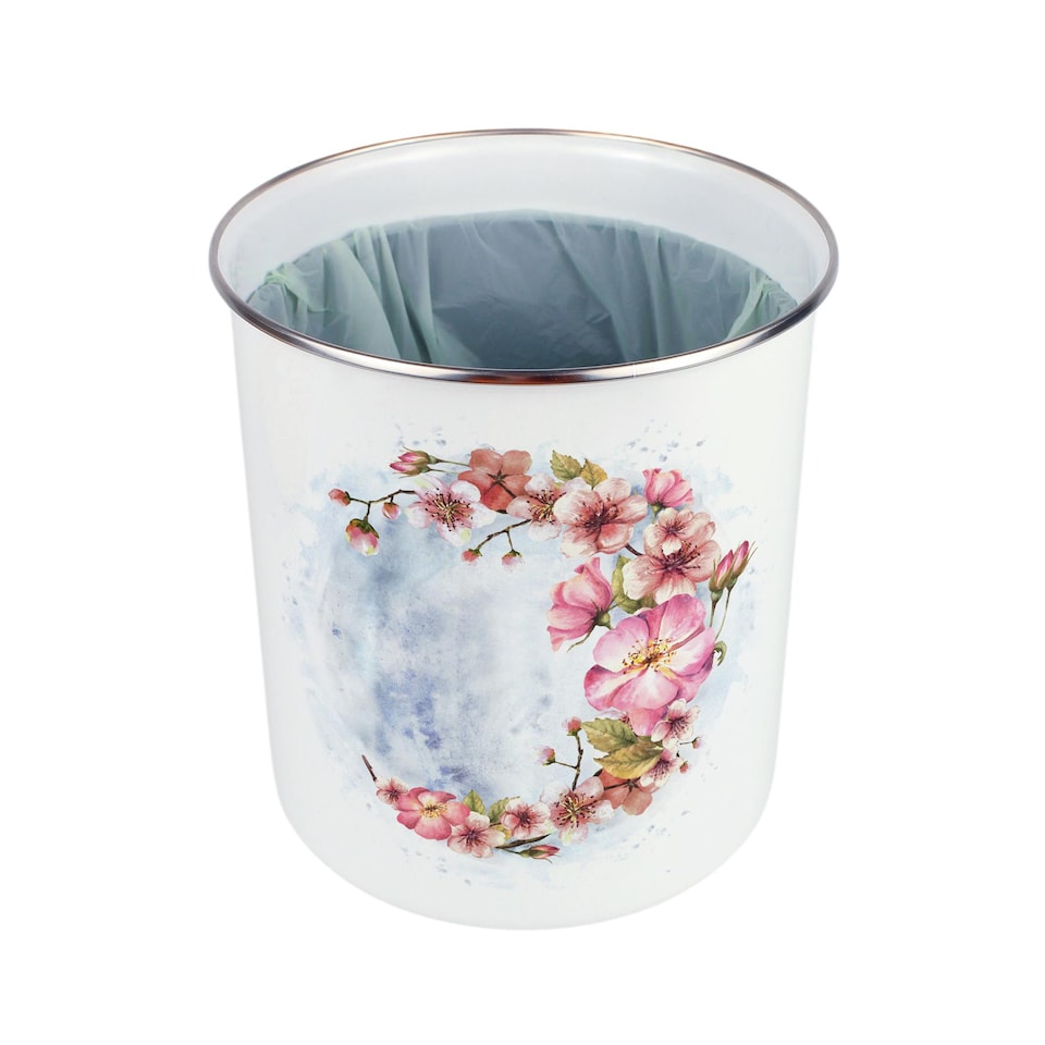 image 1 of Floral Blossoms Food Waste Caddy - Metal 2L Decorative Kitchen Compost Bin