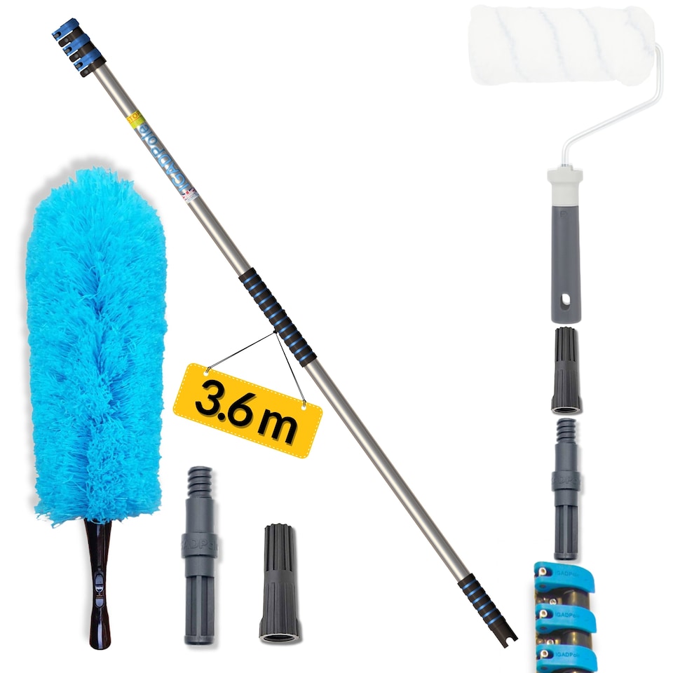image 1 of IGADPole – 12ft Telescopic Pole with Threaded Connector, Feather Duster and Paint Roller Adapter