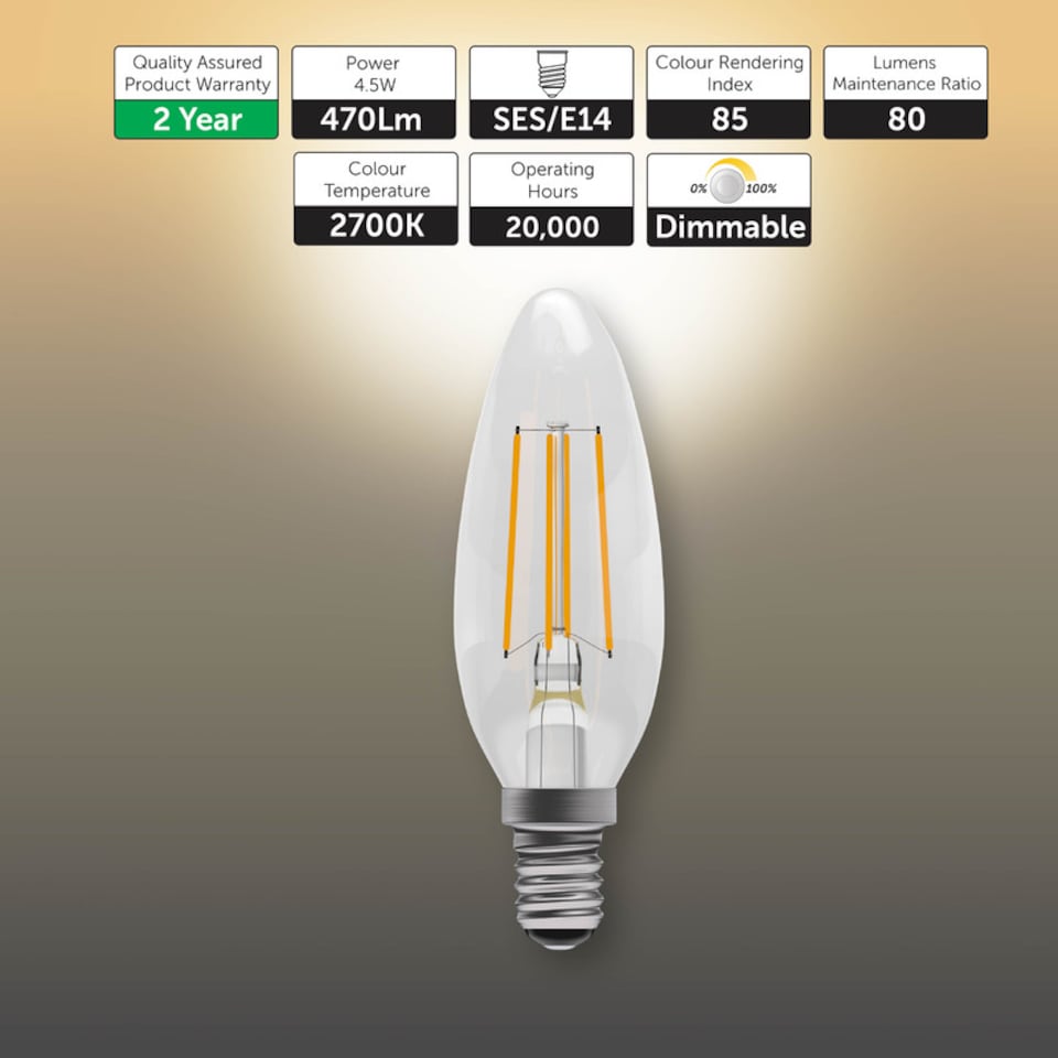 image 1 of BELL Lighting E14 Dimmable LED Filament Candle 4.5W Light Bulbs Warm White 2700K