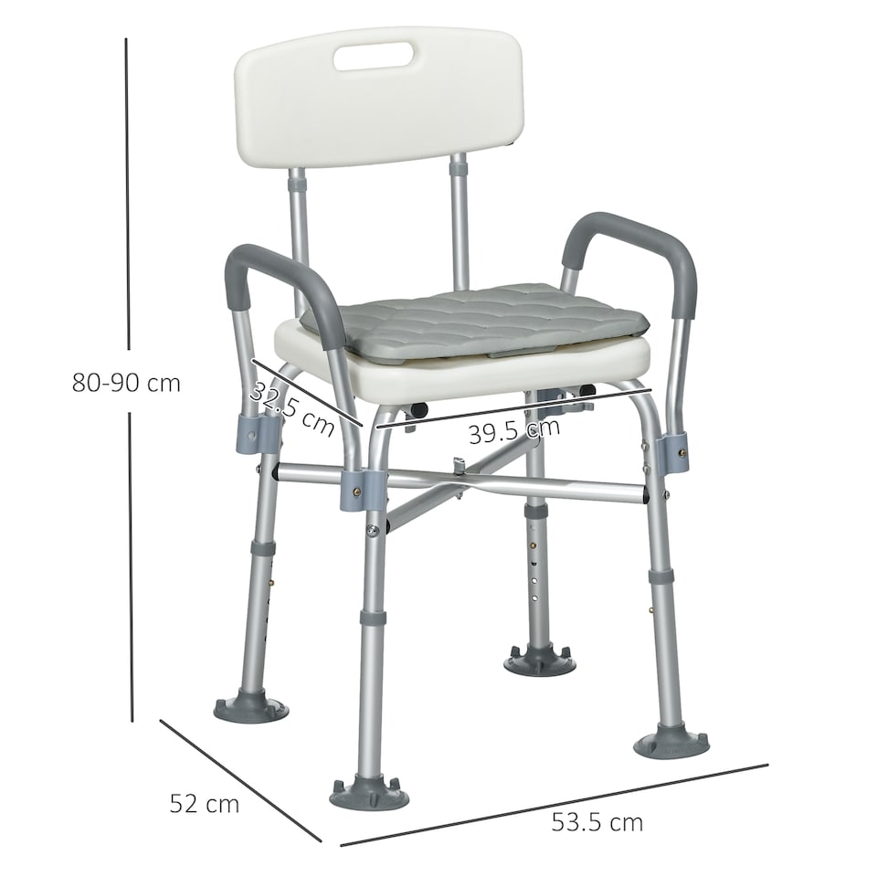 image 1 of HOMCOM Aluminium Shower Chair with Backs and Arms, Height Adjustable Shower Seat with Removable Padded Cushion, Bath Stool for Seniors, Disabled, Pregnant, White