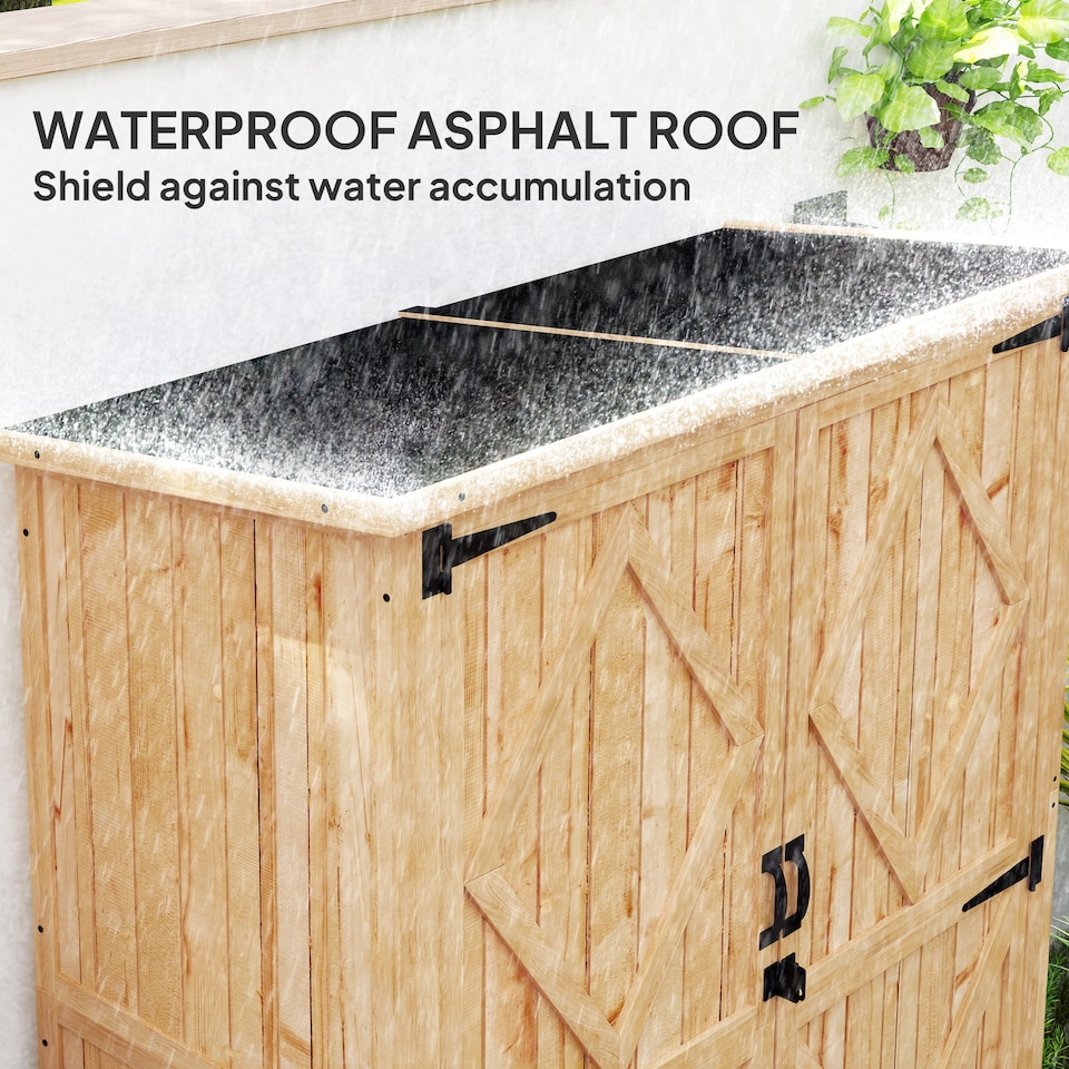 image 1 of Outsunny Wooden Garden Storage Shed, Tool Storage Cabinet with Asphalt Roof and 2 Shelves for Garden Tools, Equipment, Outdoor Tool Shed with Double Doors, Natural