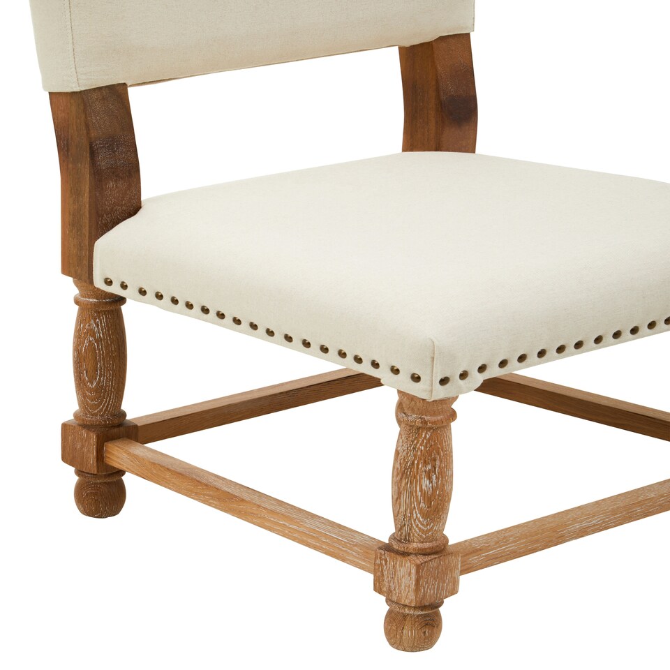 image 1 of Interiors By Premier Modern Oak Burn Whitewash Linen Dining Chair, Sturdy Modern Dining Chair For Kitchen, Rustic Modern Chair White