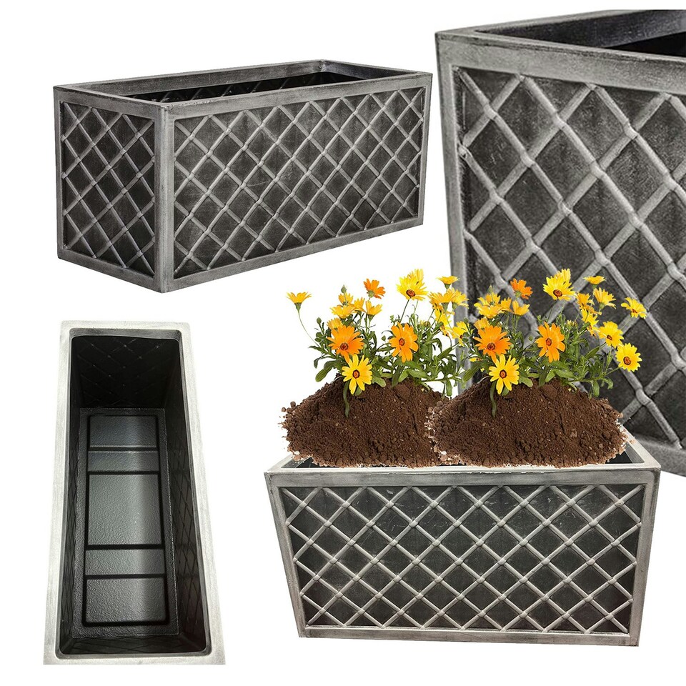 image 1 of 1 x Lazio Effect Trough Patio Planter Pewter Grey Large Garden Flower Pot Grey