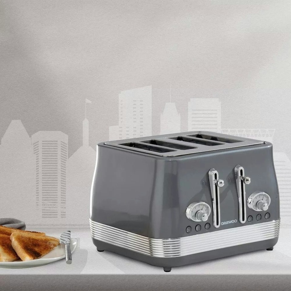 image 1 of Daewoo Denver Retro Kettle and Toaster Set 1.5L 3000W & 4-Slice Grey | Smoked Grey | 4-slice