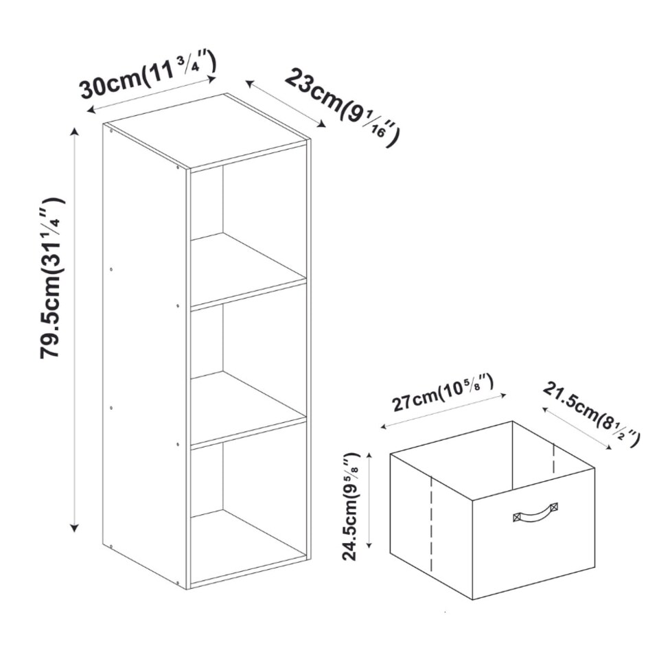 image 1 of 3-Tier Cube Shelving Unit with Inserts | Brown | Rustic Brown & Beige | 1