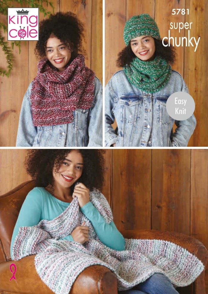 King Cole Christmas Super Chunky Knitting Pattern 5781, Headwear, Scarves and Blankets for Women - One Size - Easy