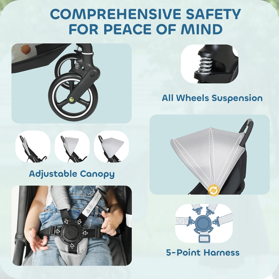 image 1 of AIYAPLAY Travel Stroller with Easy Folding, Lightweight Pushchair Light Grey