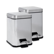 Harbour Housewares Square Bathroom Pedal Bins - 3 Litre - Chrome - Pack of 2