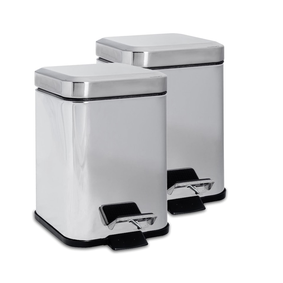image 1 of Harbour Housewares Square Bathroom Pedal Bins - 3 Litre - Chrome - Pack of 2