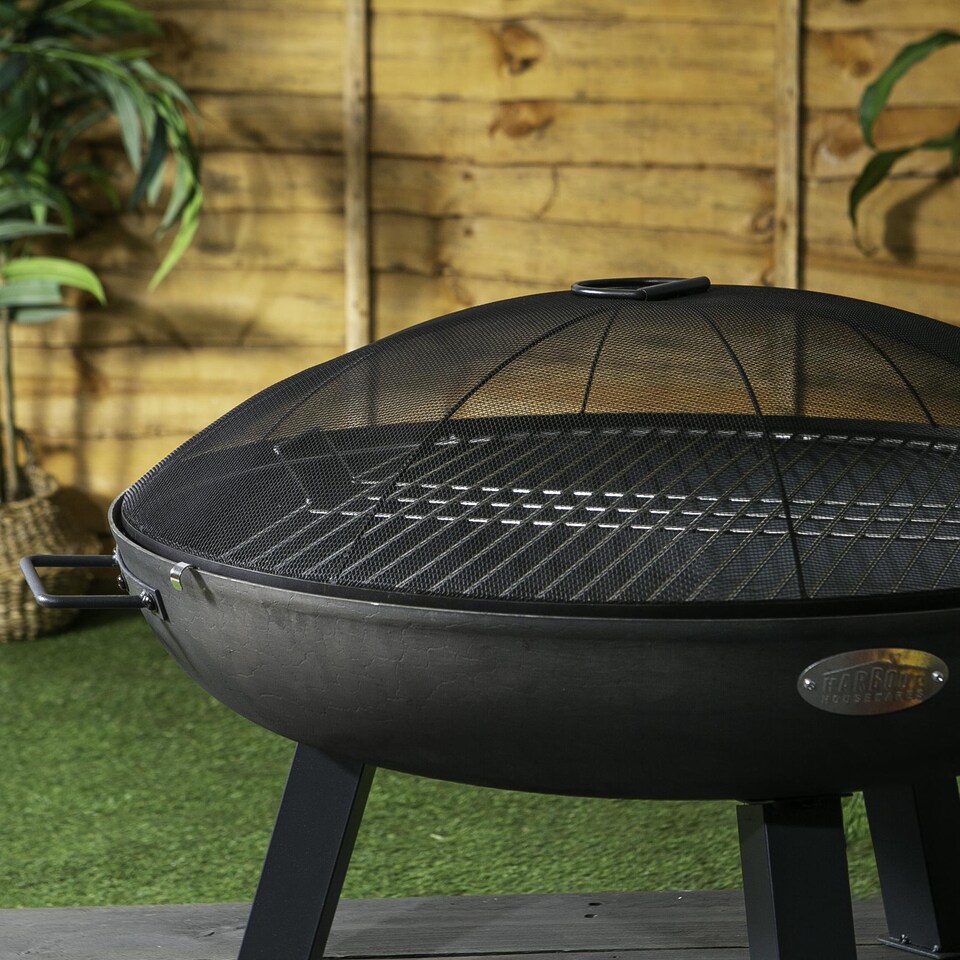 image 1 of Harbour Housewares Round Fire Pit Grill & Spark Guard Set - 72.5cm - Grey