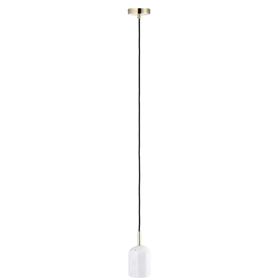 image 1 of White Marble Pendant Lamp Fitting in Scandinavian Design with Black Fabric Cable | White