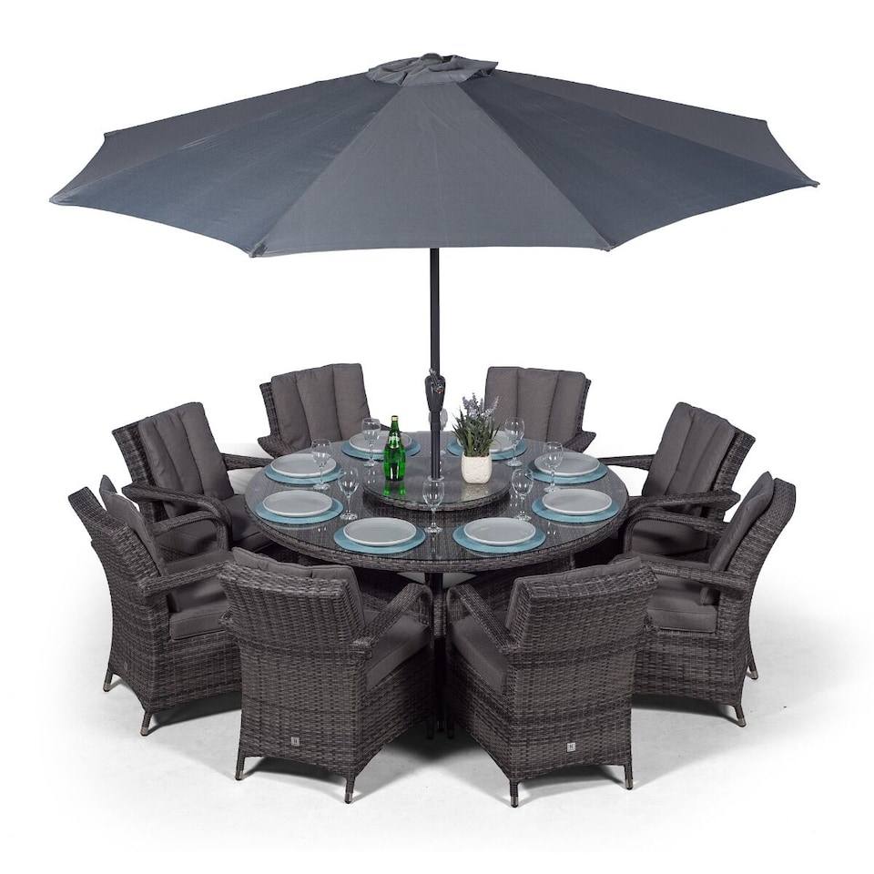 image 1 of Arizona Round 8 Seater Rattan Patio Dining Set | Grey | Grey