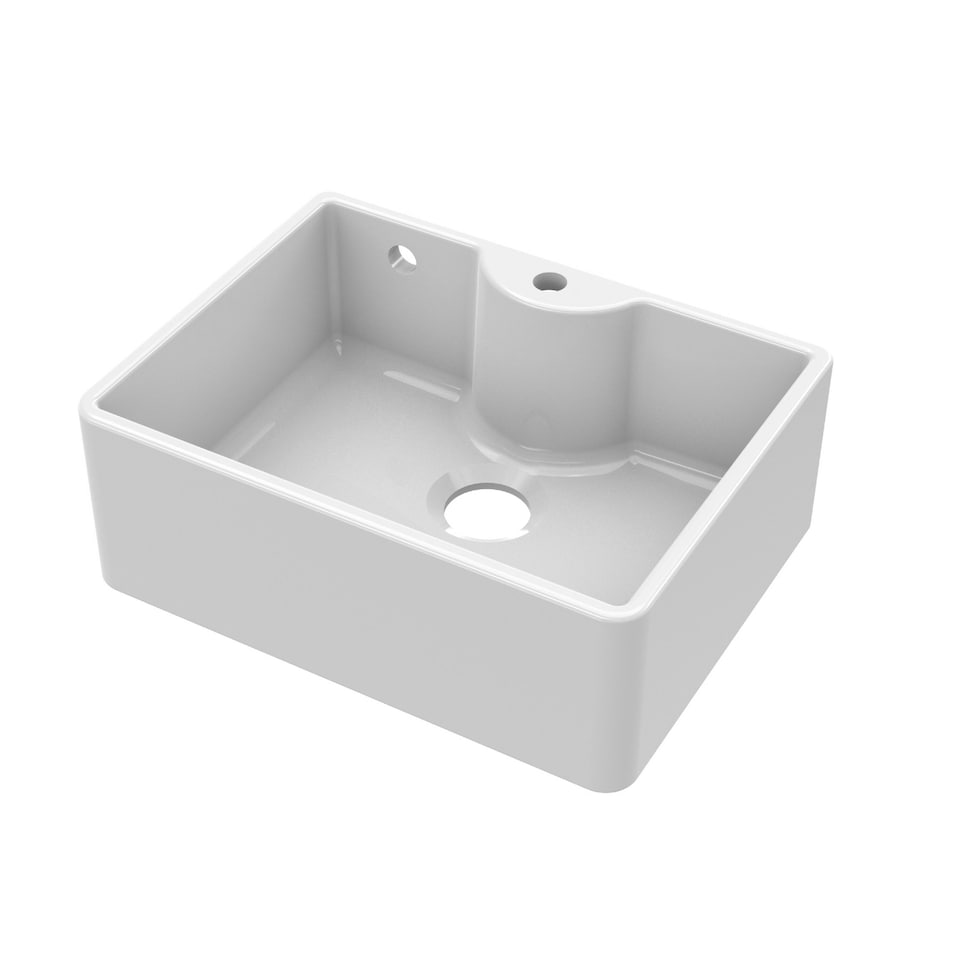image 1 of Fireclay 1 Bowl Butler Kitchen Sink Tap Ledge Overflow Tap Hole 595mm | White | White | 450 x 595 x 220mm | 1