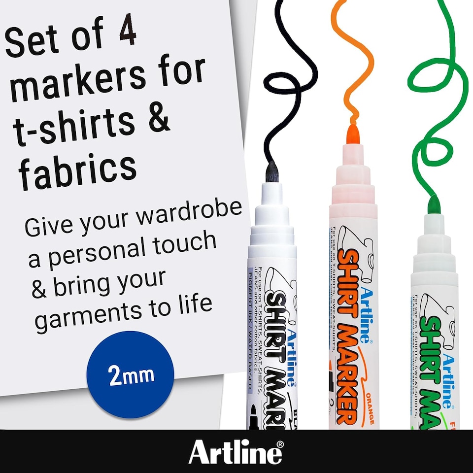 image 1 of Artline Pack of 4 Fabric Markers for T-Shirts - Pastel 4 Pack