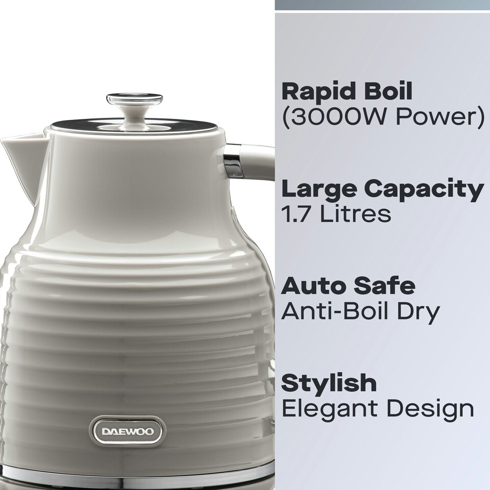 image 1 of Daewoo Sienna 1.7L Rapid-Boil Jug & 4-Slice Matching Kettle & Toaster Set | Cream | Taupe