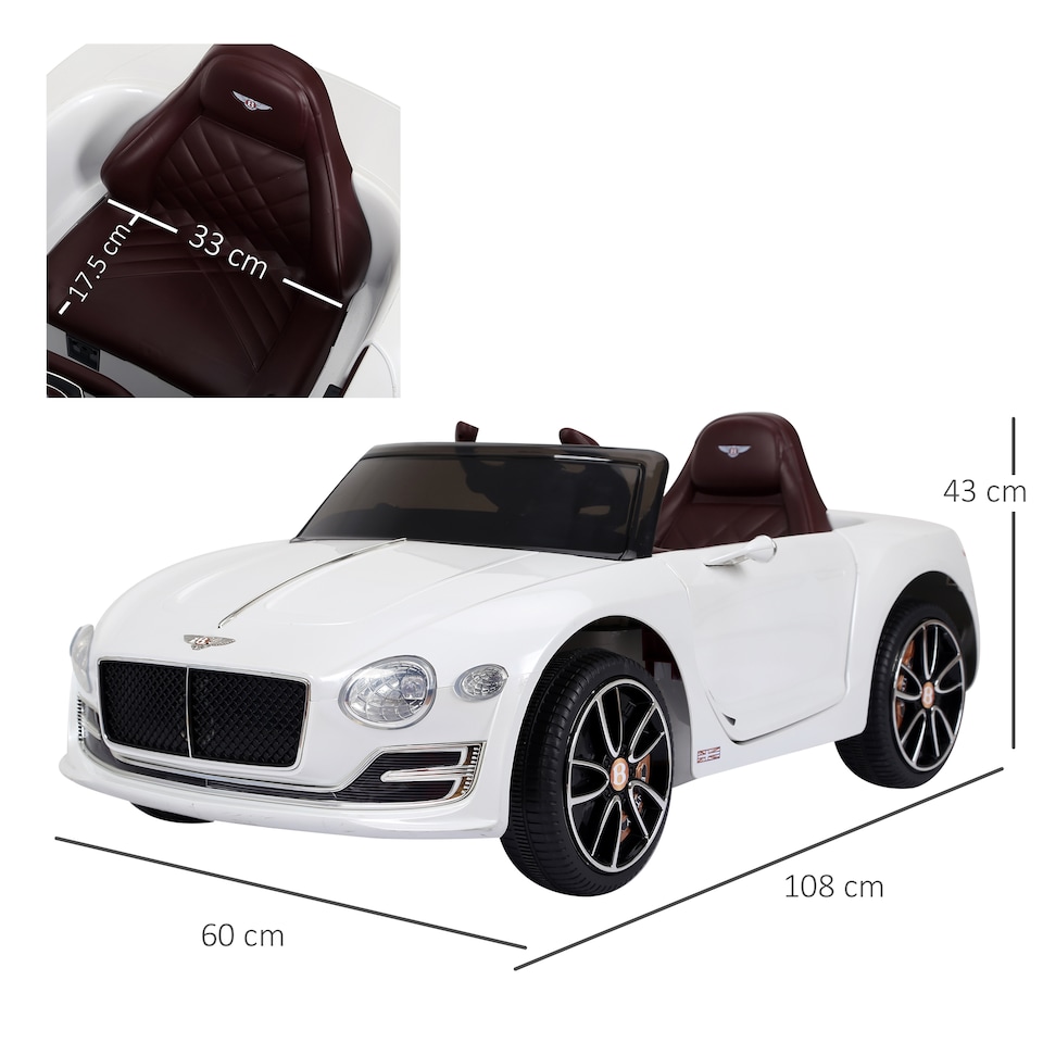 image 1 of HOMCOM Bentley GT Licensed 12V Electric Car for Kids, Kid's Electric Ride on with Remote Control, Ride on Car with LED Lights, Music, for 3-5 Years, White