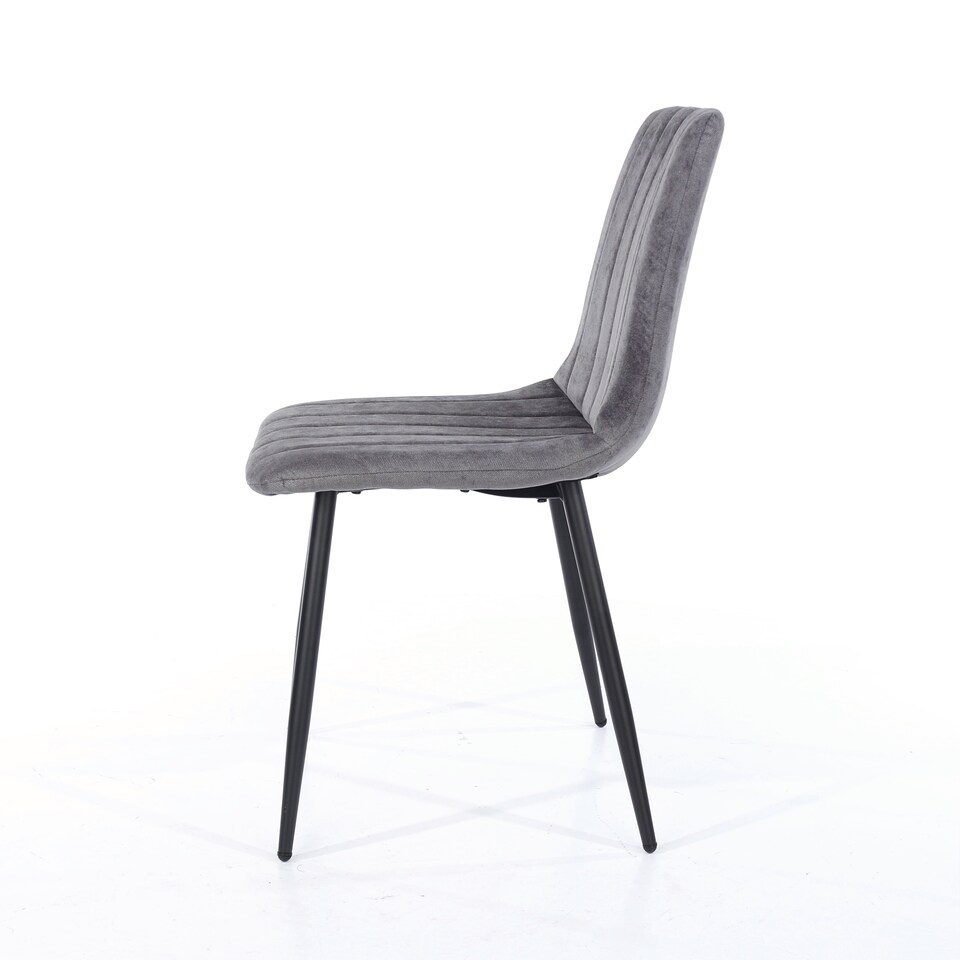 image 1 of Pair of Aspen Cord Fabric Straight Stitch Compact Dining Chairs with Black Tapered Metal Legs | Grey | Grey | 1