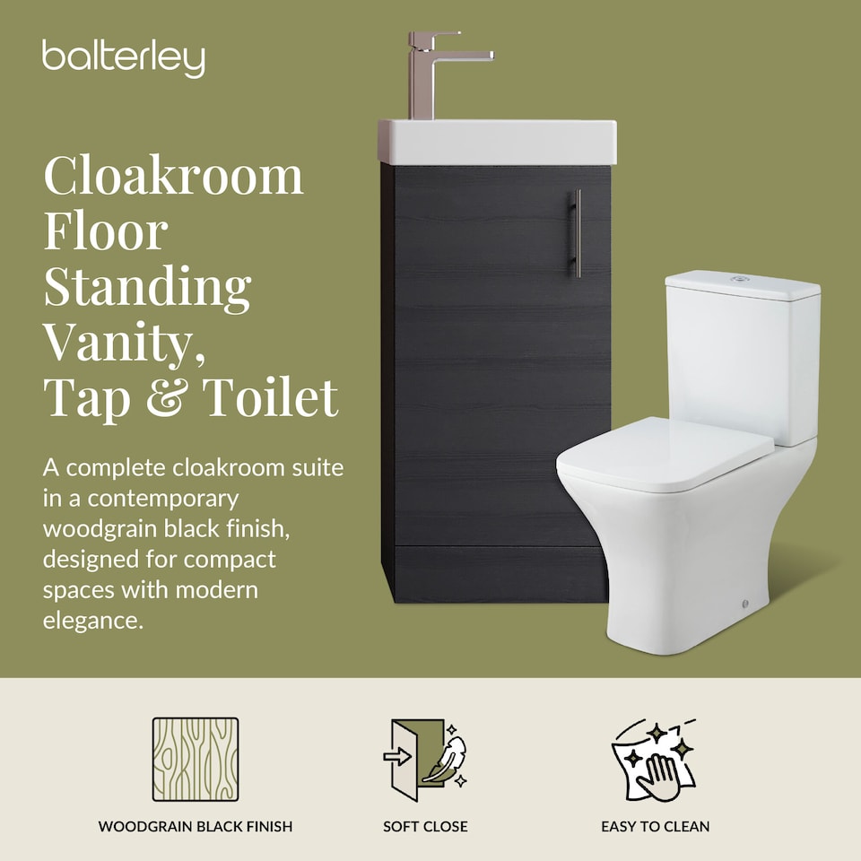 image 1 of Cloakroom Floor Standing Vanity Unit, Tap and Toilet - Charcoal Black | Black | Black Woodgrain