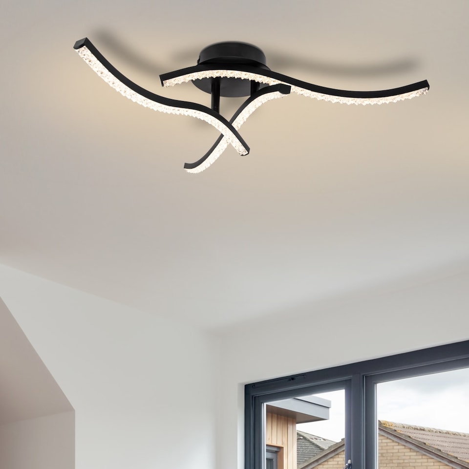 image 1 of COSYLYTE Kenworth 3 Light Integrated LED Modern Wavy Ceiling Light - Matt Black | Black | 1