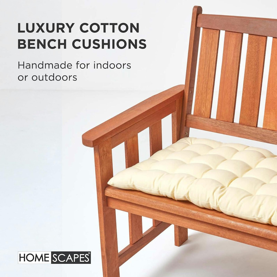 image 1 of Homescapes Garden Bench Cushion Luxury 2 Seater Cotton Indoor Outdoor Seat Pad | Cream | 108 x 42 cm | 1