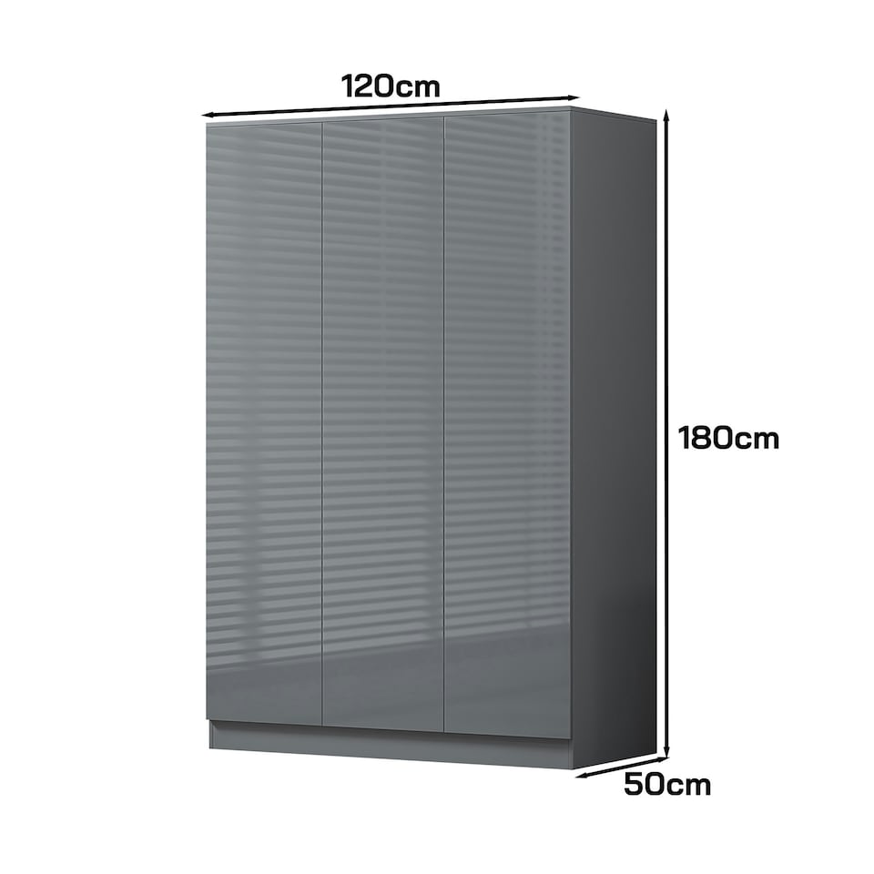 image 1 of FWStyle Stora 3 Door Wardrobe - Grey Gloss Front Grey