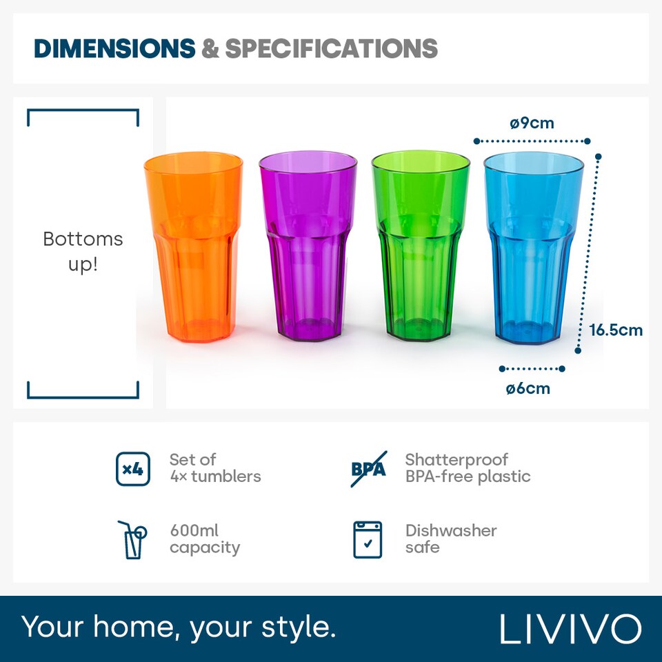 image 1 of Multicolour Plastic Tumbler Set of 4