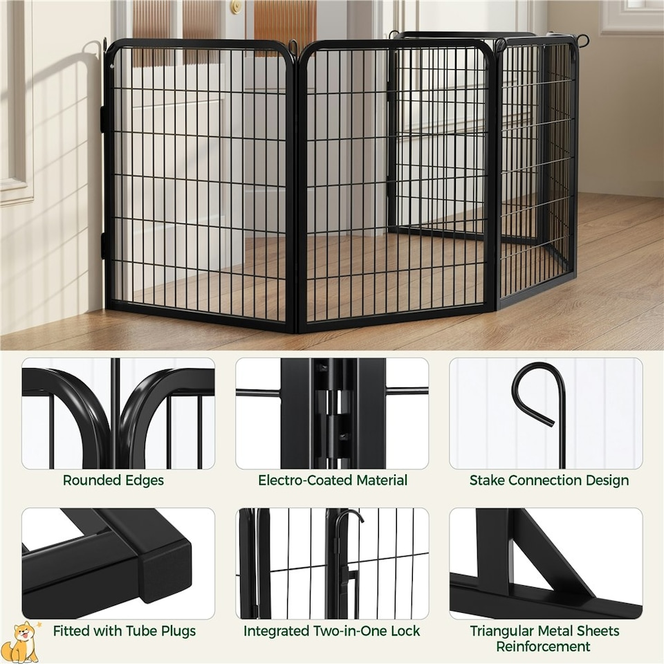 image 1 of Yaheetech 8-Panel Metal Dog Playpen, 65 × 80 cm Black