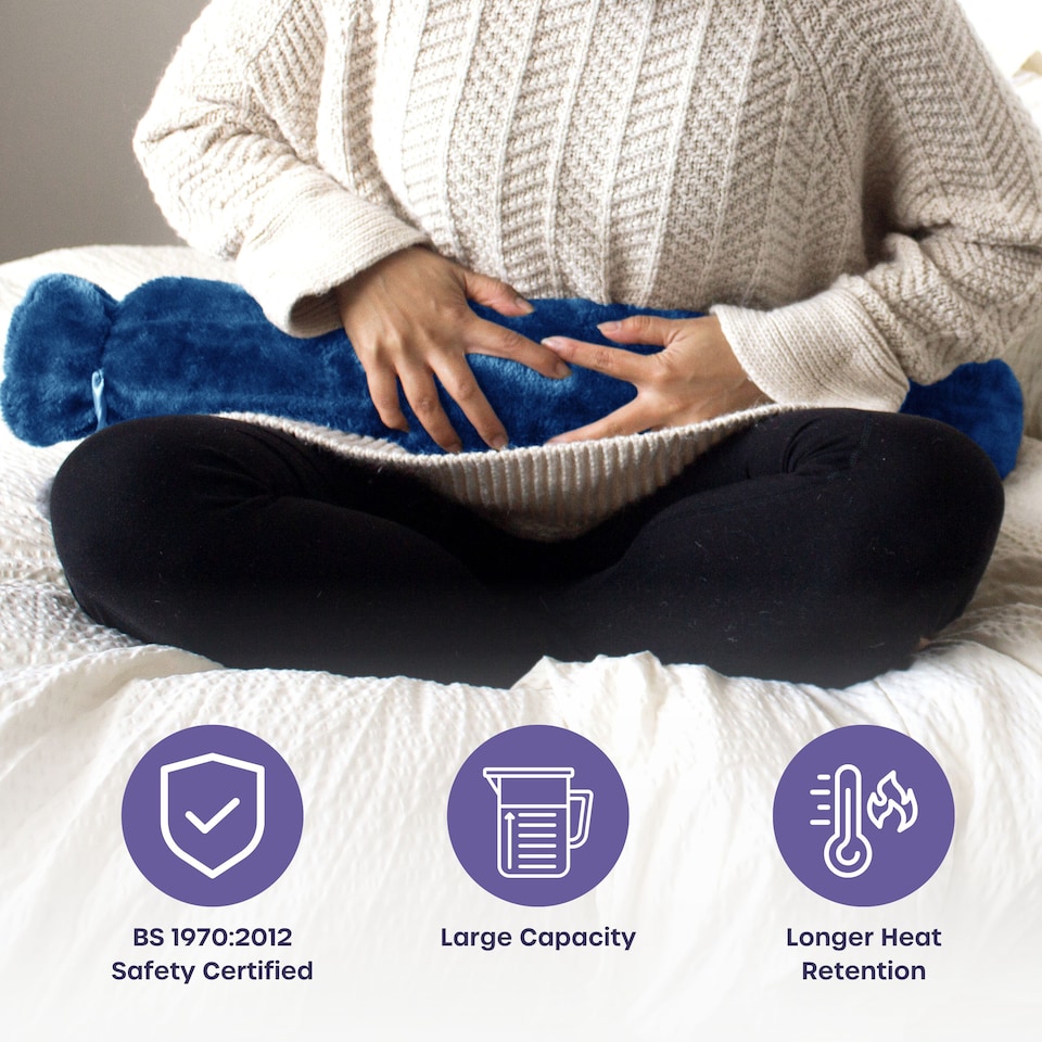 image 1 of 2L Long Hot Water Bottle with Cover | Wrap Around Hot Water Bottle