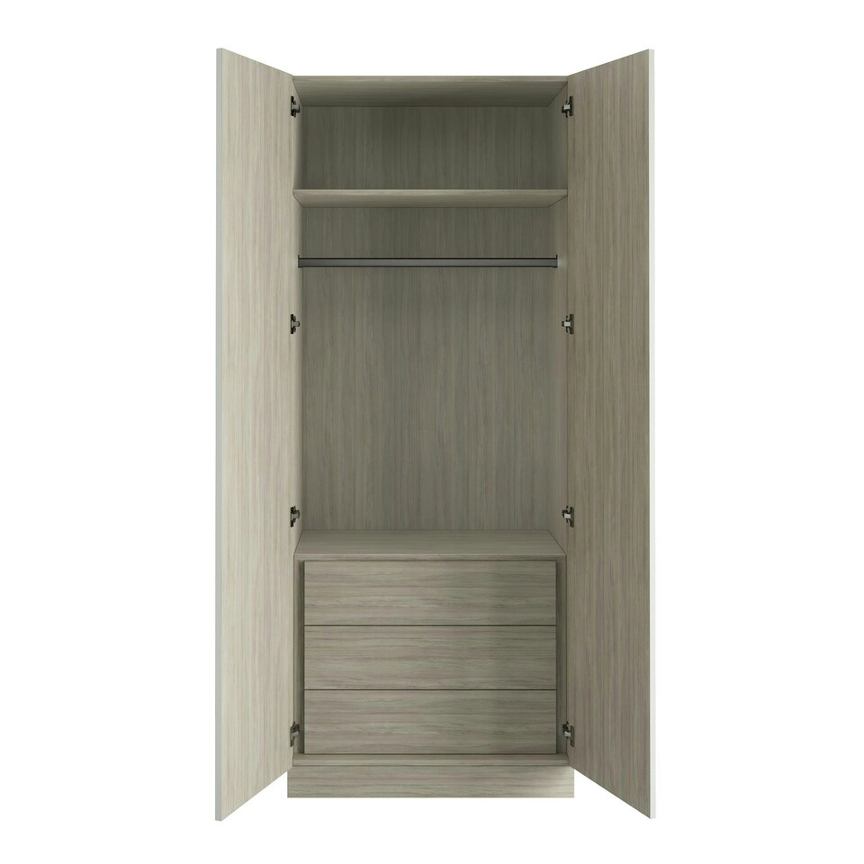 image 1 of Classic Square Panel Taupe Grey Double Wardrobe with Single Rail & Internal Drawers Grey