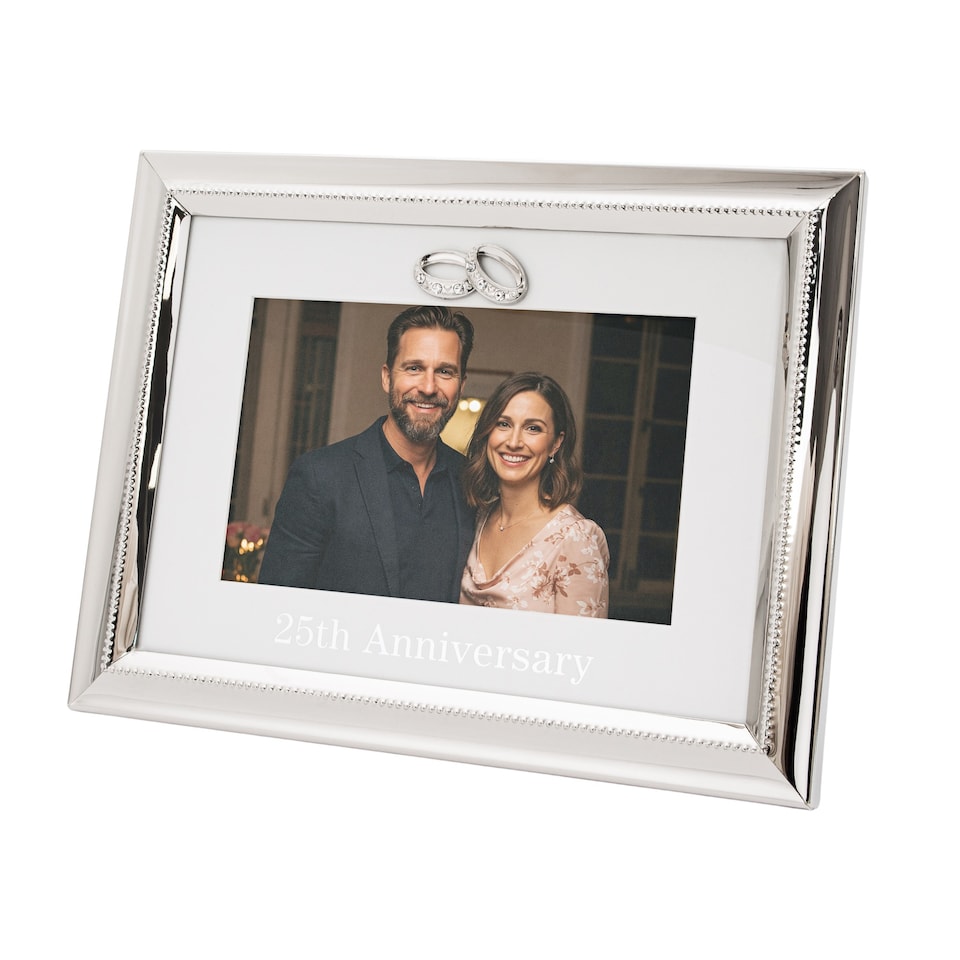 image 1 of 25th Anniversary Picture Frame in Nickel Plating with Diamante Rings | Silver | One Size