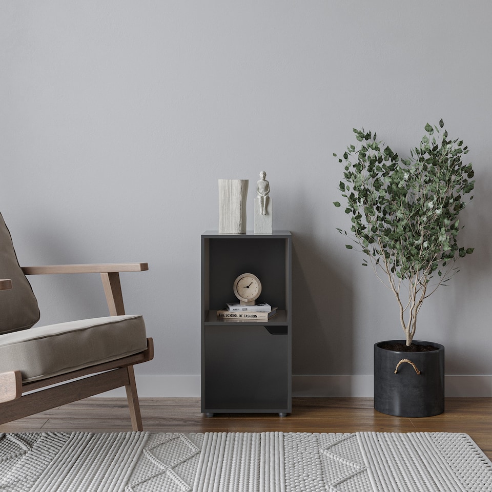 image 1 of 2-Cube Shelving Unit With Wooden Door | Black | Black & Black | 1