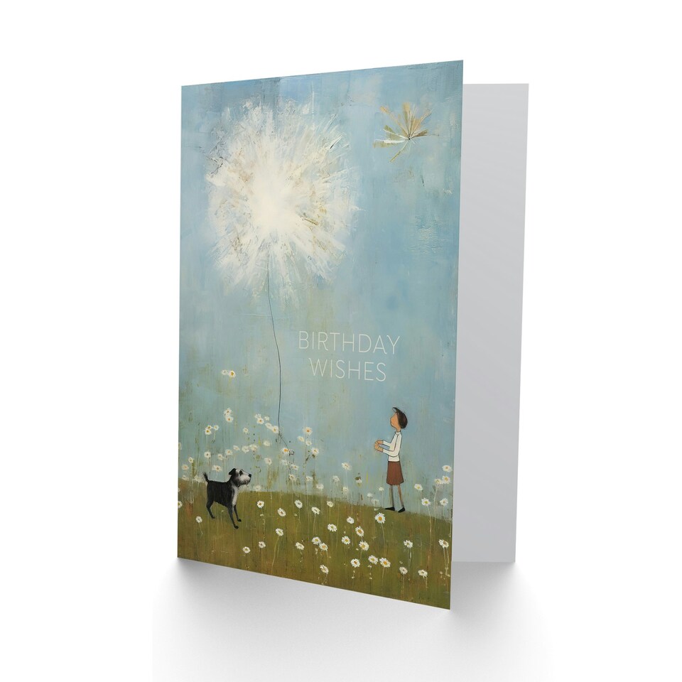 image 1 of Wishes Chasing Giant Dandelion Inside Child Kids Birthday Card