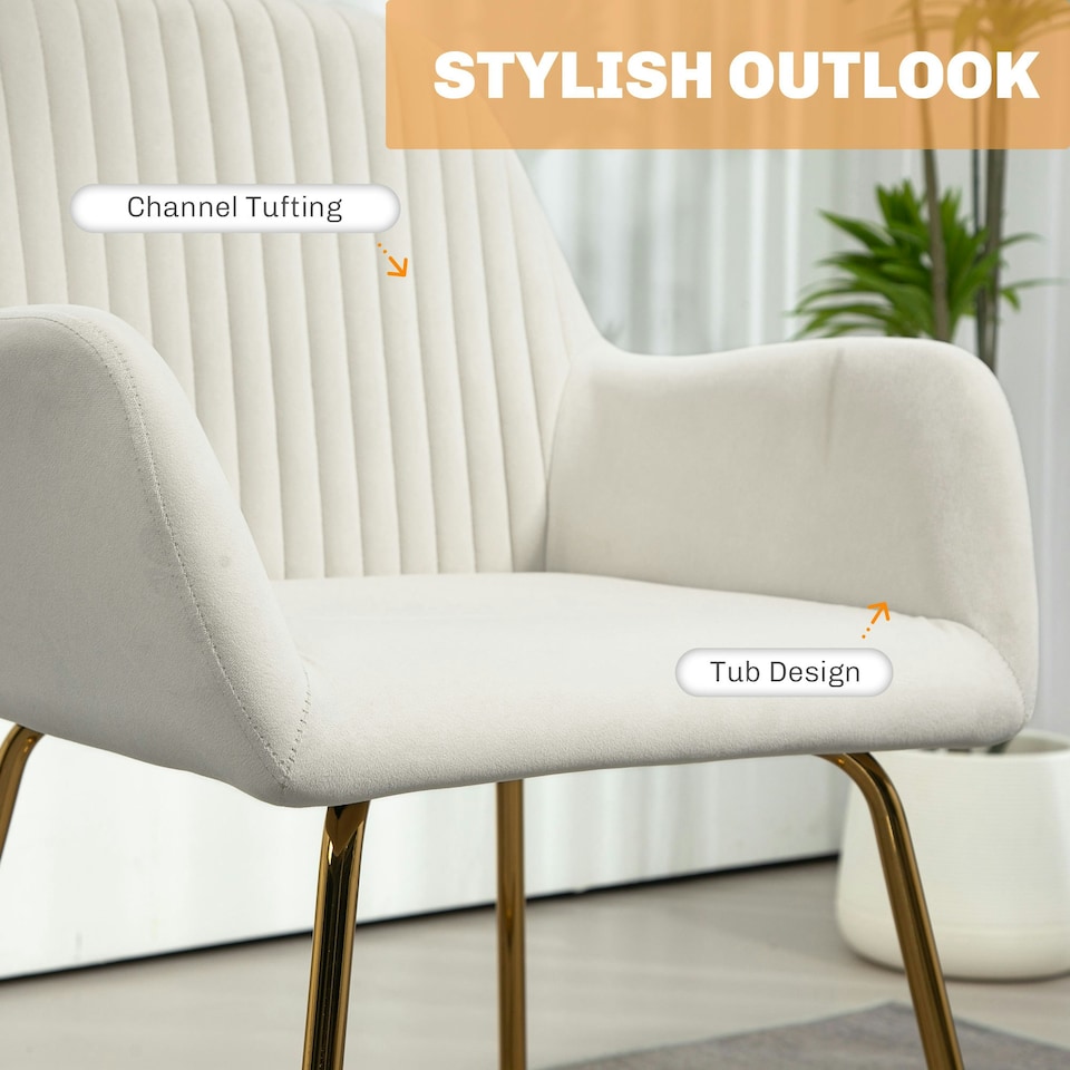 image 1 of HOMCOM Modern Accent Chair Velvet-Touch Upholstered Armchair Cream