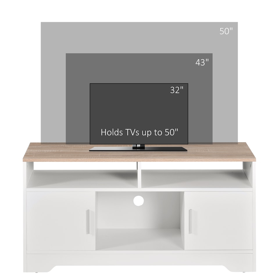 image 1 of HOMCOM TV Stand Cabinet up to 50 , Modern TV Unit with Storage, Open Shelves and Cable Management for Living Room, Bedroom, White