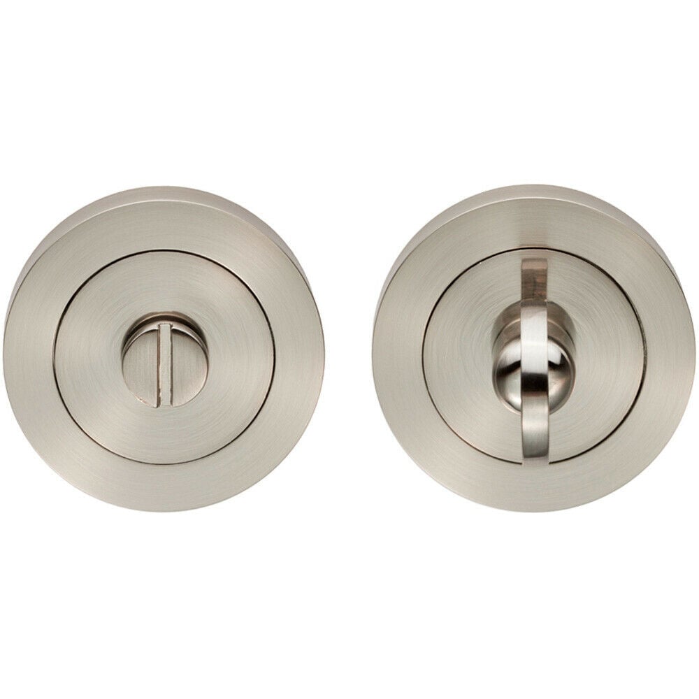 Loops Thumbturn Lock & Release Handle 50mm Diameter Round Rose Satin Nickel in Metallics